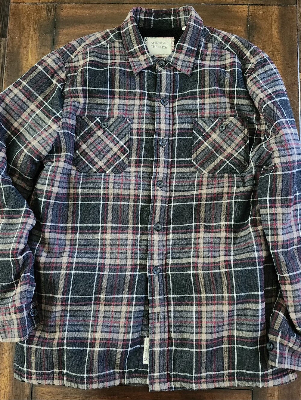American Threads Black & Gray Plaid Sherpa-Lined Button-Up